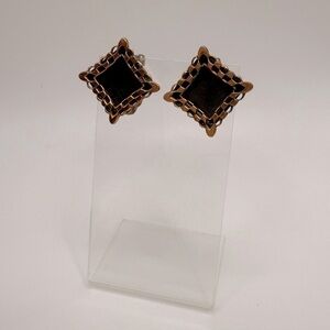 Vintage Renoir Ebony Lace Shadow Box Copper & Black Clip-On Earrings